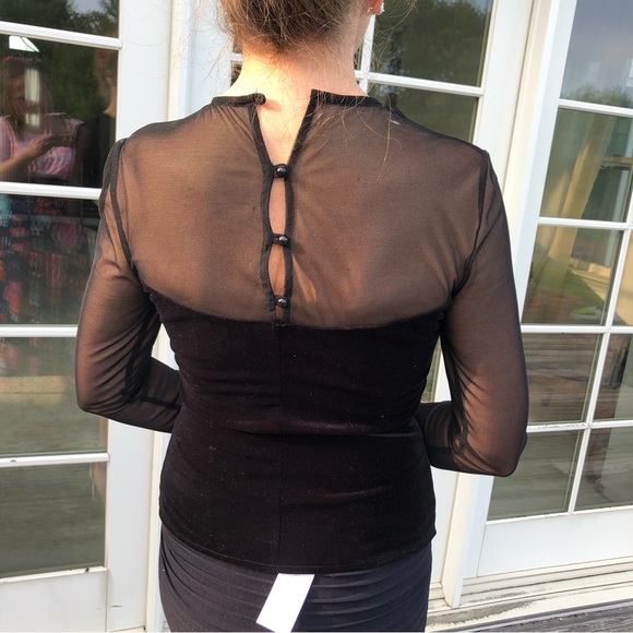 Dana Buchman Mesh, Velvet & Rhinestone Evening Blouse - Picture 3 of 5